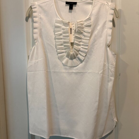 J Crew Margot White Cotton Sleeveless Top with Ruffle Accent, size 8 - Picture 1 of 7